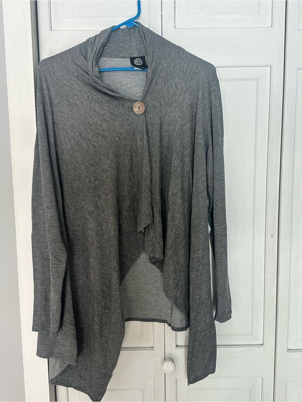 Bobeau Open-Front Gray Draped Cardigan with Button Detail